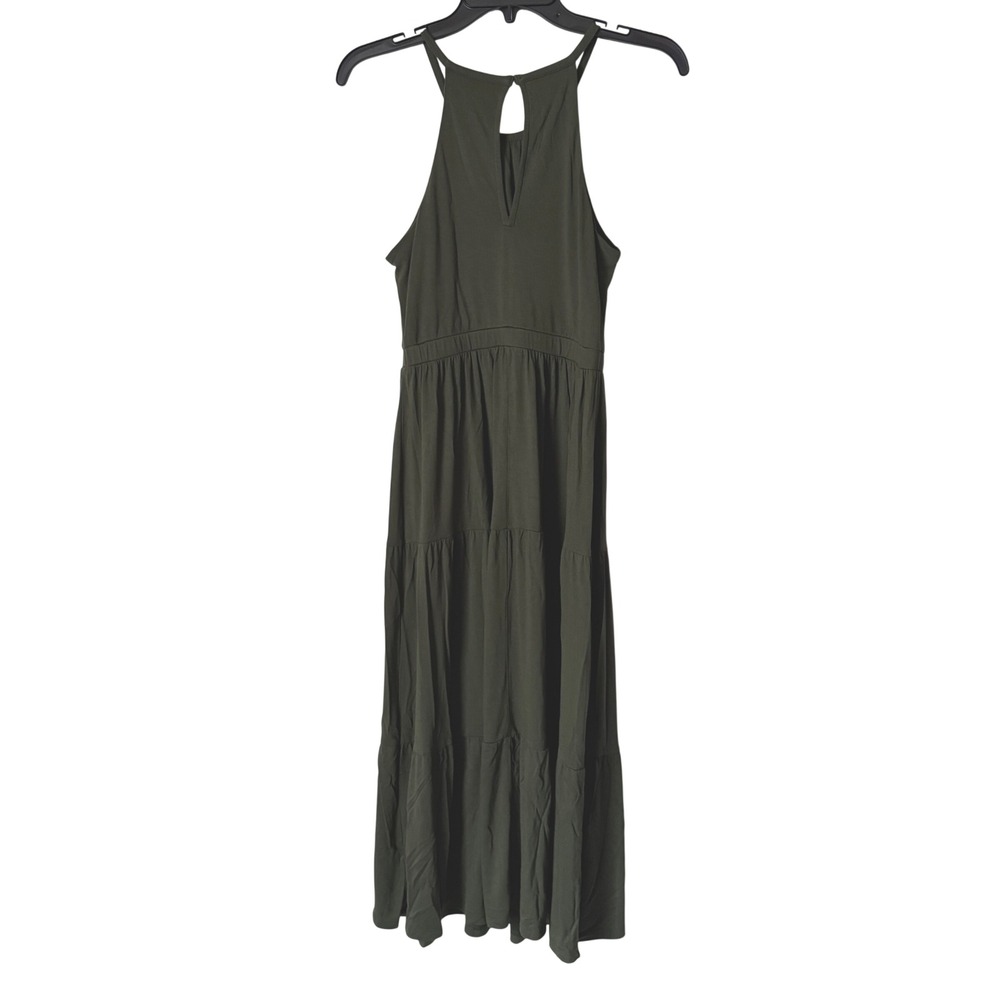 Old Navy Tiered Midi Dress Women Small Petite Olive Green Halter Boho